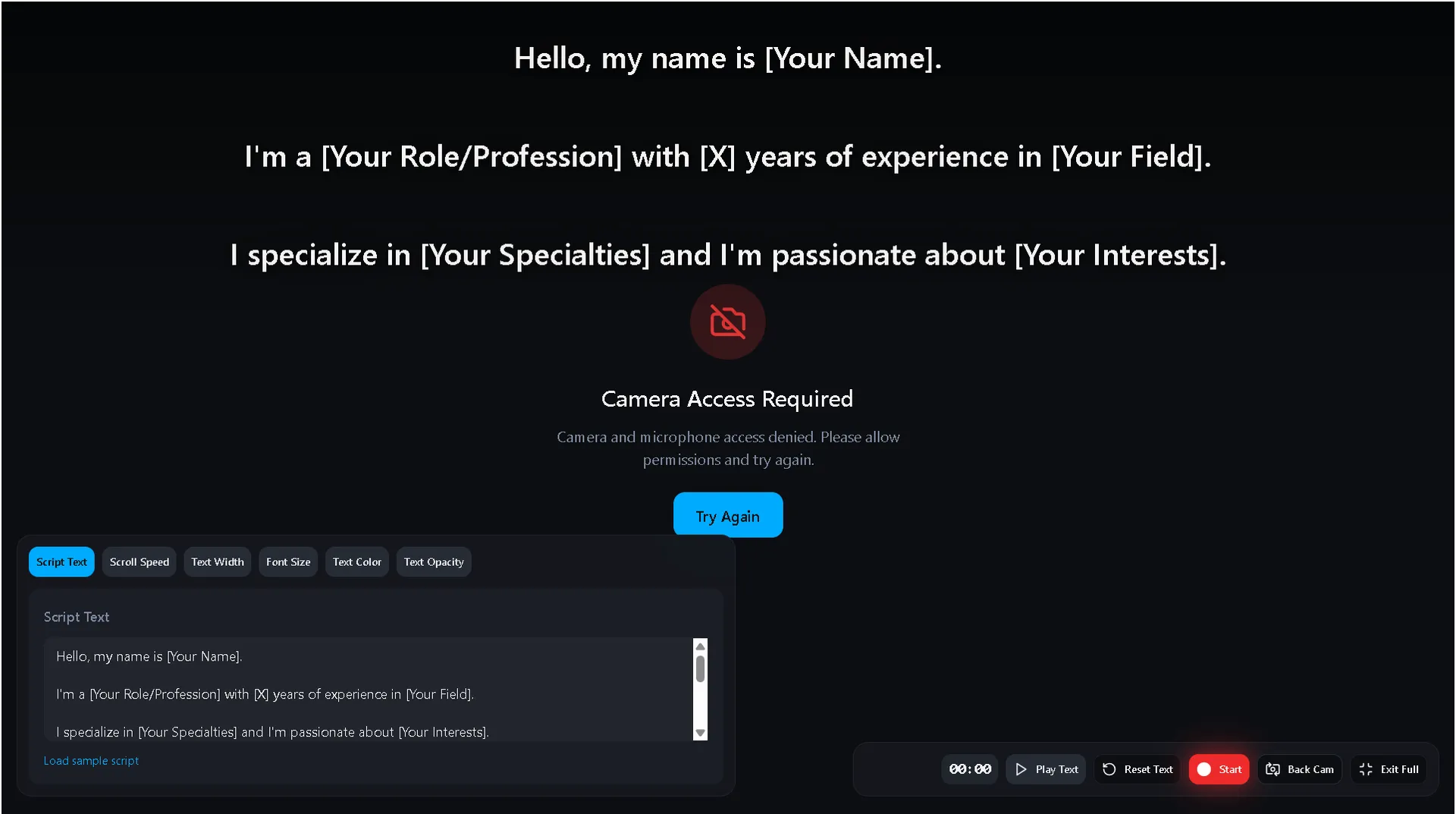 Teleprompter Desktop Interface